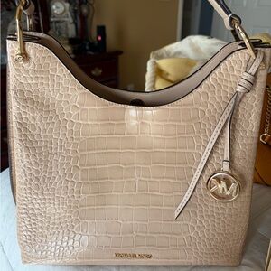 Michael Kors Beige Crocodile-Embossed Shoulder Bag